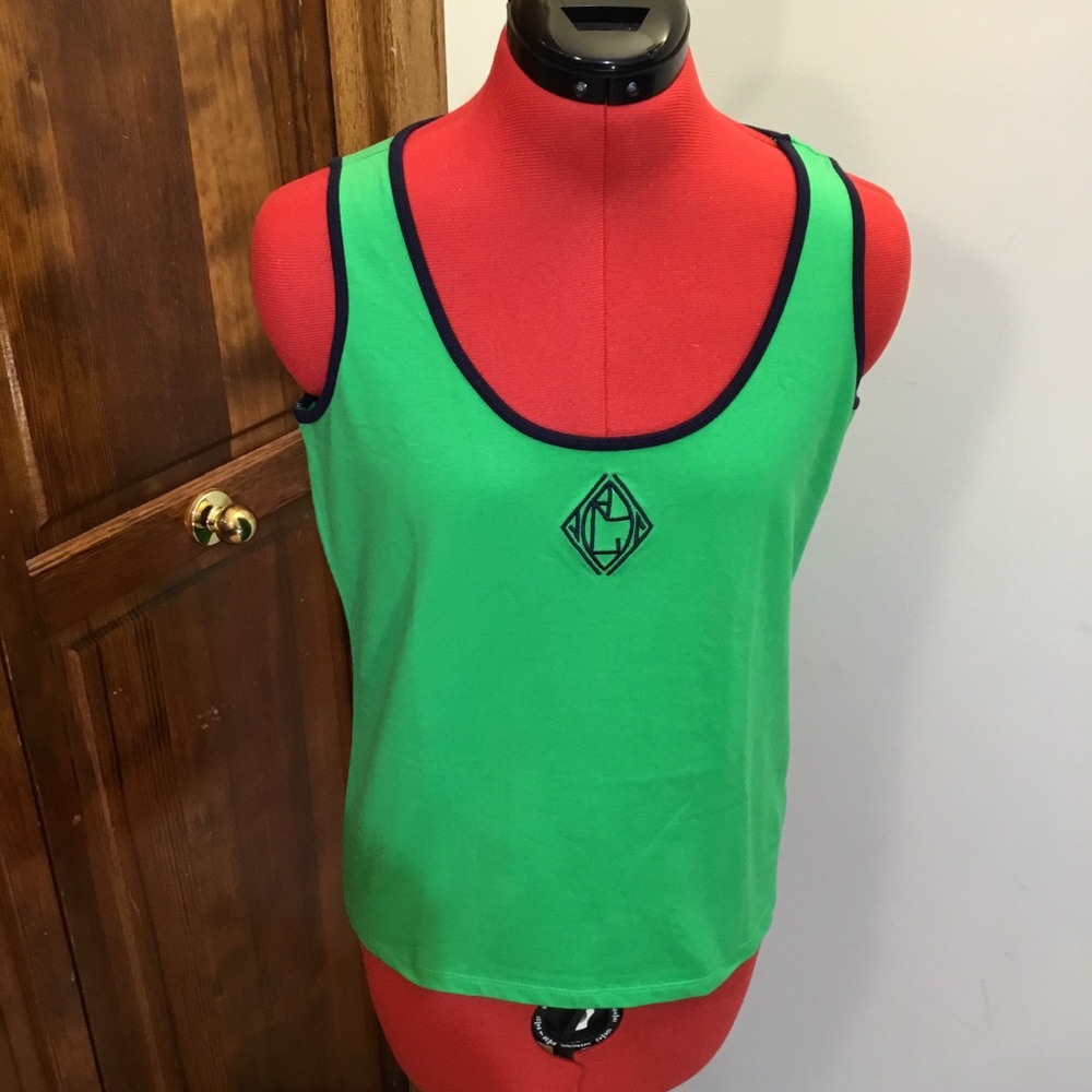 Green Tank Top with Black Trim by LRL, size M, NWOT, stretch, cotton/spandex